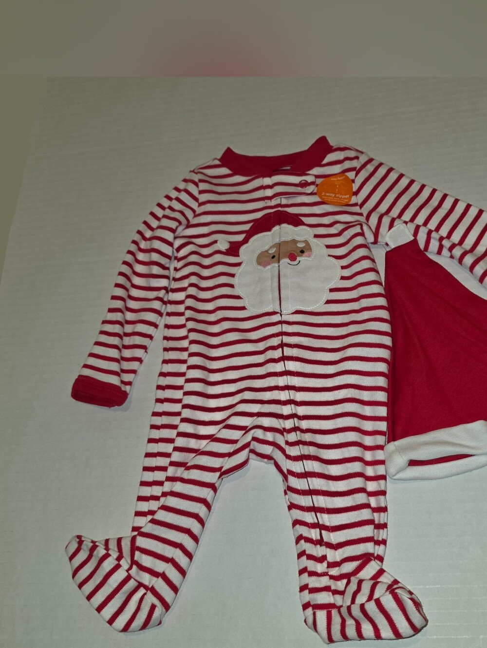 Carter's Red and White Striped Santa Footed One-Piece with Hat Sz NB